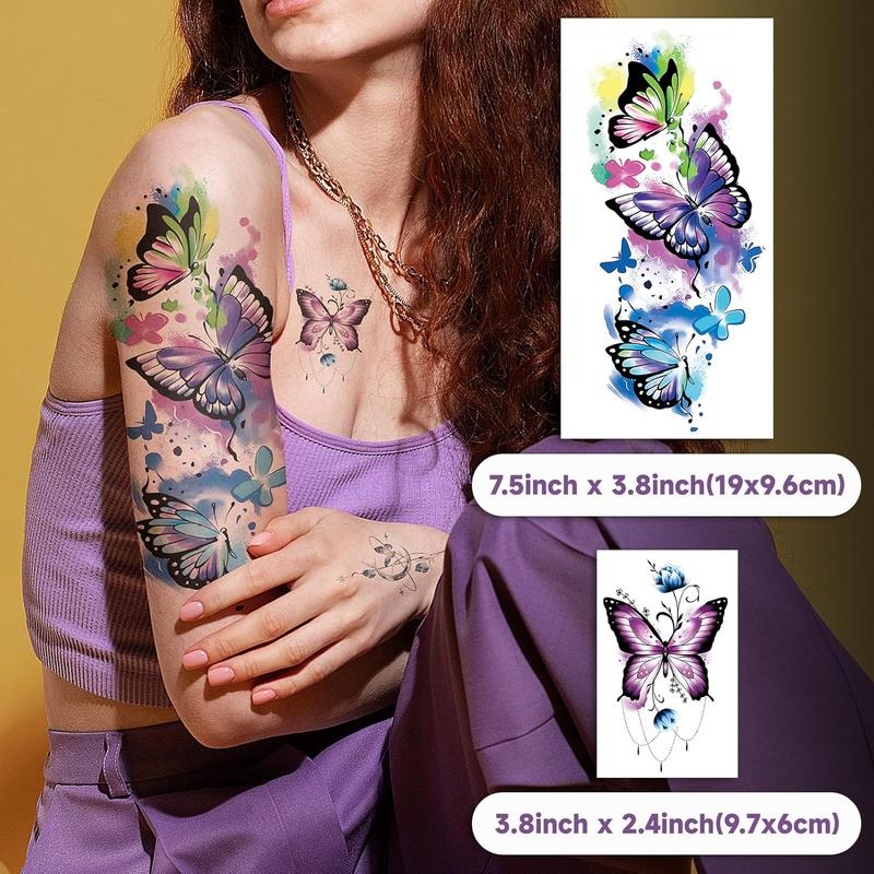 79 count Butterfly Temporary Tattoos for Women Girls, Realistic Colorful Sleeve Tattoos Stickers, Waterproof Long Lasting Temporary Tattoos for Face Arm Leg Body