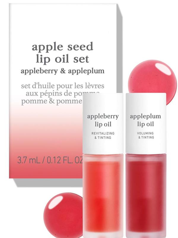 Lip Oil Set - Appleberry & Appleplum | with Apple Seed Oil, Lip Oil Duo, Lip Stain, Gift Sets, For Chapped and Flaky Lips, Holiday, Christmas New Year Gift, Gifts for Women and Girls