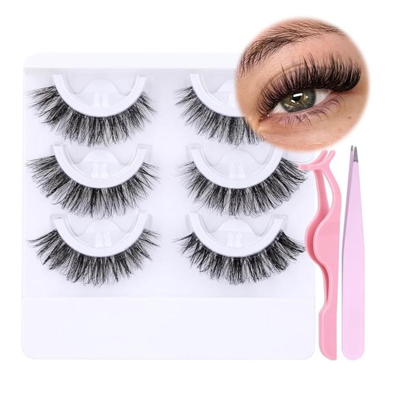 Self Adhesive Faux Mink False Eyelashes - Reusable Cat Eye Fluffy Lashes with Tweezers for Natural Look - Makeup, Cosmetic Eyelashes Extensions Eyelash Extensions Lash Extensions by NourPrime