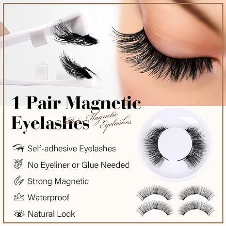 Eyelashes Natural Look Magnetic Lashes Reusable 5D Magnetic False Eyelashes without Eyeliner, Wispy Fluffy Magnetic Lashes with Applicator No Glue or Liner Needed (1 Pair Natural)