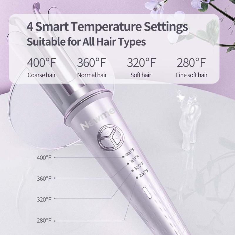 Newme Purple Ice Cream Curling Iron: 1.1 (28mm) inch Auto Curler for Beach Waves, with Fast Heat-up - Negative Generator, Anti-Scald Function, Professional Safety Curler, Ice Cream Cone Culer, Adjustable Temp & Timer Reminder, rizador