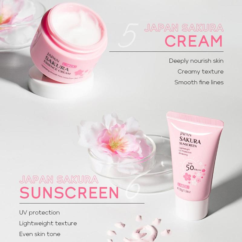 Skin Care Set JAPAN SAKURA Women Beauty Gift Sets Skin Care Kit with Cleanser,  Toner, Lotion, Serum, Eye Cream, Face Cream Travel Kit for Women Teen Girls Mom  Daughter TSA-friendly Sizes 6pcs