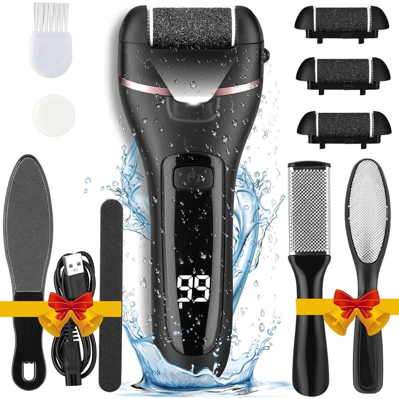 Foot Callus Remover Electric Callus Remover for ,  Electric Foot Scrubber  Remover,16 in1 Pedicure kit for &Cracked Heel or Rough Hand with 3 Roller Heads 2 Speed (black)