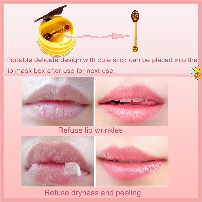 4 PCS Bee Lip Balm Honey Pot, Honey Strawberry Watermelon Apple Bee Lip Balm Sleeping Lip Mask Overnight with Sticks, Honey Pot Balm