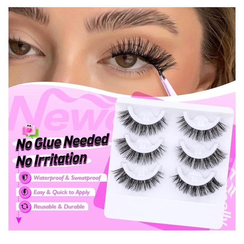 Self Adhesive Faux Mink False Eyelashes - Reusable Cat Eye Fluffy Lashes with Tweezers for Natural Look - Makeup, Cosmetic Eyelashes Extensions Eyelash Extensions Lash Extensions by NourPrime