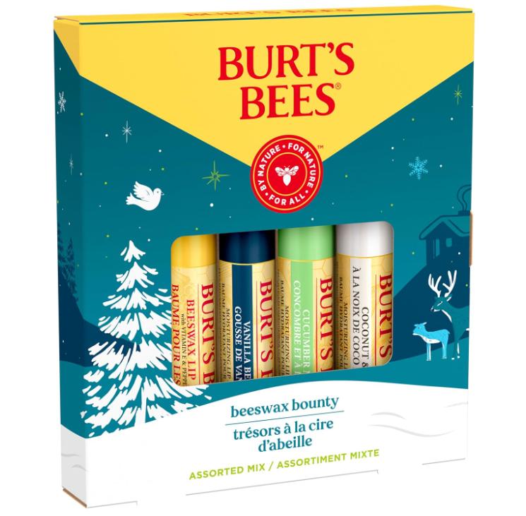 Burt's Bees Christmas Gifts Assorted Mix Set - Beeswax, Vanilla, Cucumber Mint & Coconut and Pear Lip Balm - 4 Pack - Gloss, Lipstick