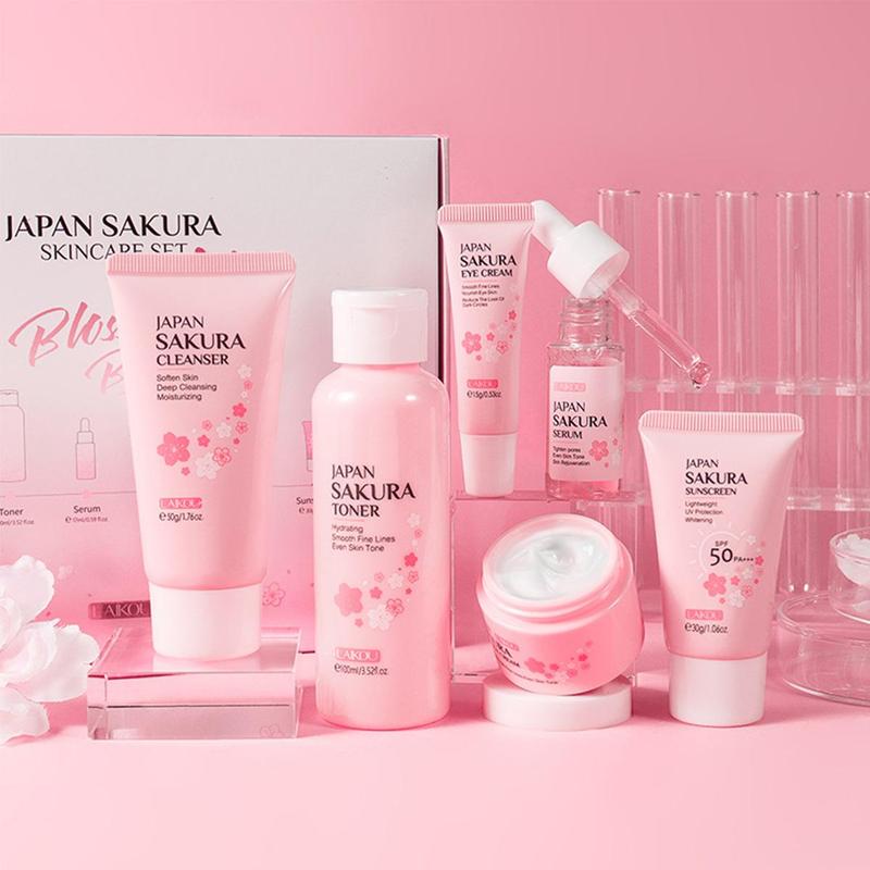 Skin Care Set JAPAN SAKURA Women Beauty Gift Sets Skin Care Kit with Cleanser,  Toner, Lotion, Serum, Eye Cream, Face Cream Travel Kit for Women Teen Girls Mom  Daughter TSA-friendly Sizes 6pcs