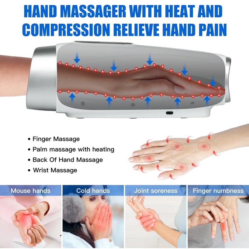 COCOBELA Adjustable Hand Massager with Heat and Compression for Arthritis Carpal Tunnel Pain Relief,Hand Muscles,Finger Numbness and Relief Wrist Carpal Tunnel Pain Cordless Hand Tissue Massage Device-Gifts for Women Men Comfort