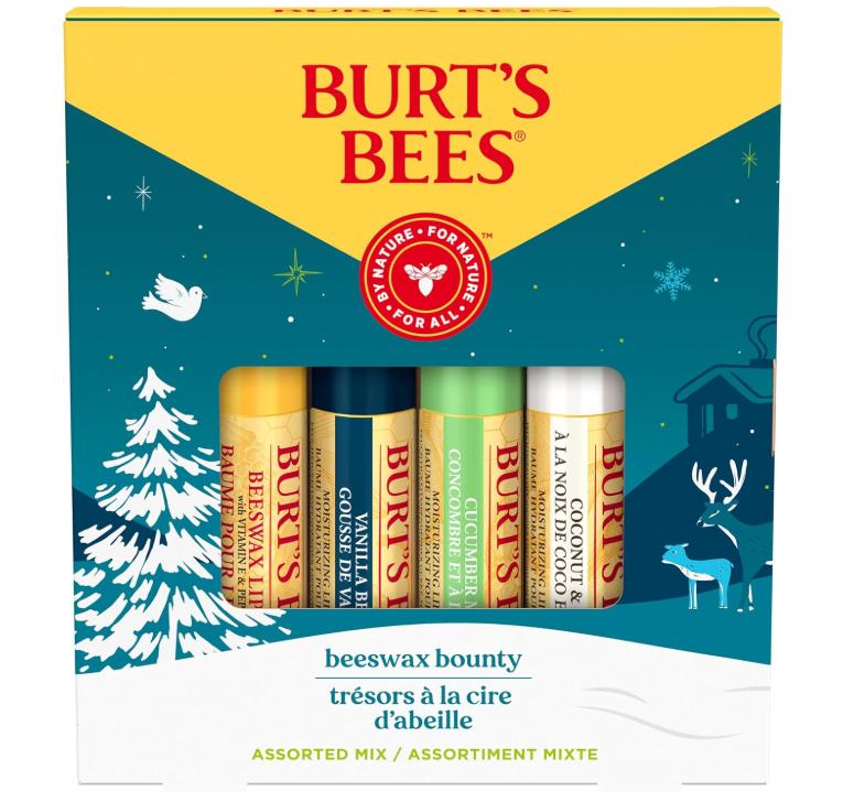 Burt's Bees Christmas Gifts Assorted Mix Set - Beeswax, Vanilla, Cucumber Mint & Coconut and Pear Lip Balm - 4 Pack - Gloss, Lipstick