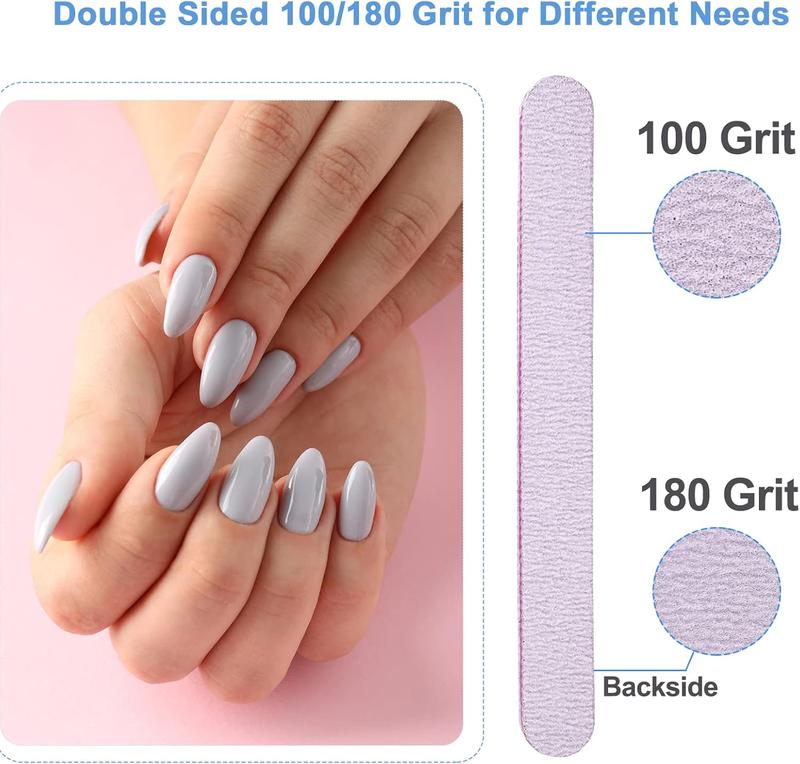 50 count  File, Emery Board  Files for  Nails and  Nails, 100 180 Grit Double Sided Fingernail File Gel  Professional Reusable Washable Manicure Pedicure Kit Set Gray