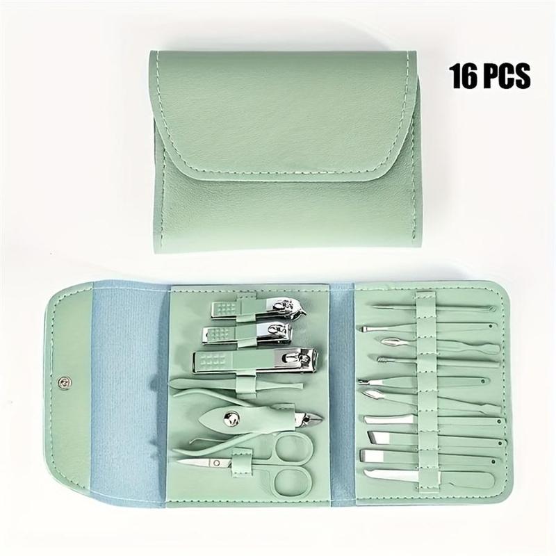 Portable Manicure Set, 16pcs set Stainless Steel Nail Clipper Set with Storage Case, Professional Manicure & Pedicure Tool for Home & Travel