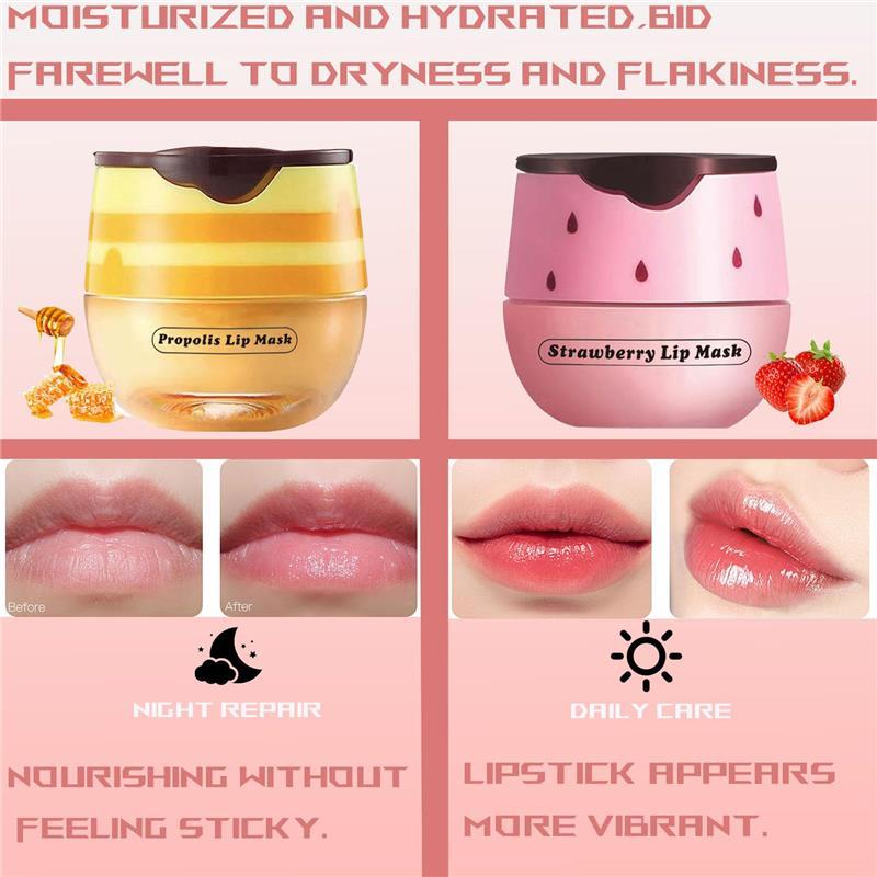 4 PCS Bee Lip Balm Honey Pot, Honey Strawberry Watermelon Apple Bee Lip Balm Sleeping Lip Mask Overnight with Sticks, Honey Pot Balm