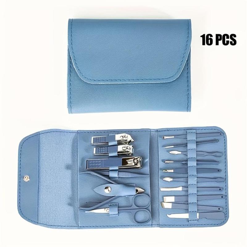 Portable Manicure Set, 16pcs set Stainless Steel Nail Clipper Set with Storage Case, Professional Manicure & Pedicure Tool for Home & Travel