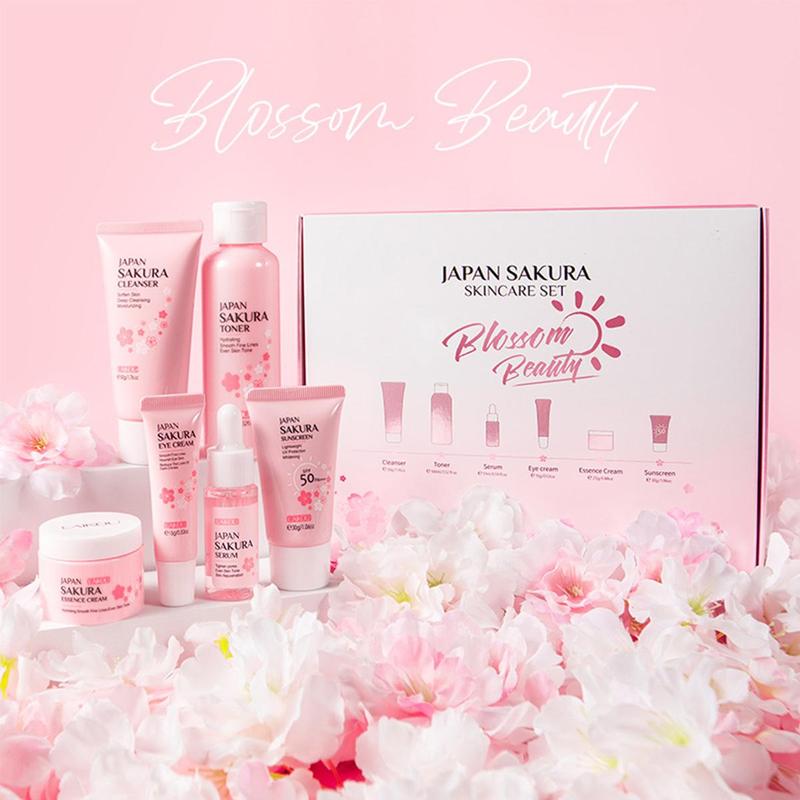 Skin Care Set JAPAN SAKURA Women Beauty Gift Sets Skin Care Kit with Cleanser,  Toner, Lotion, Serum, Eye Cream, Face Cream Travel Kit for Women Teen Girls Mom  Daughter TSA-friendly Sizes 6pcs