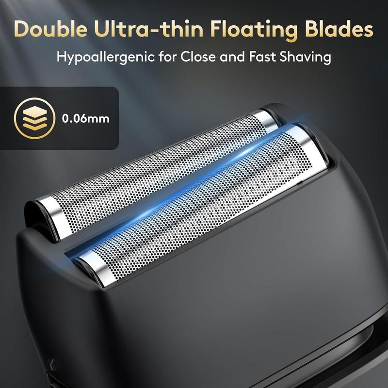 Foil Shaver, Mens Electric Razor, Electric Shavers for Men with Trimmer, USB-C Rechargeable Cordless  Double Floating  for Close  Shaving, 2 Adjustable Speed, LED Display