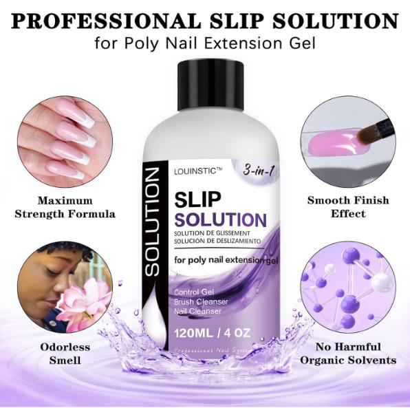 LOUINSTIC PolyGel Slip Solution 4 oz Anti-stick Polygel Nail Solutions Gel Nail Slip Liquid for Poly Nail Extension Gel