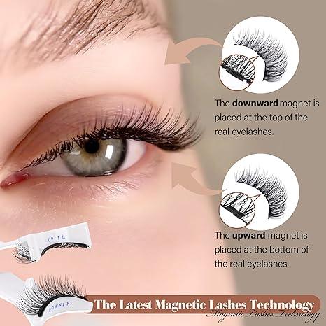 Eyelashes Natural Look Magnetic Lashes Reusable 5D Magnetic False Eyelashes without Eyeliner, Wispy Fluffy Magnetic Lashes with Applicator No Glue or Liner Needed (1 Pair Natural)