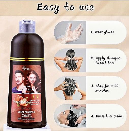 FVSHIP Chestnut Brown Hair & Black Hair Dye Shampoo Instant Hair Color Shampoo for Gray Hair Coverage, Herbal Brown Hair Dye Shampoo 3 in 1 for Men Women Long Lasting & Coverage Haircare 500ml