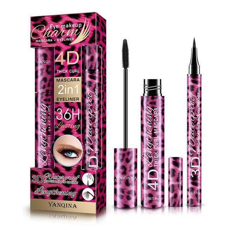 Makeup Set 2 In 1 Mascara & Eyeliner, Long Lasting Smudge Proof Lengthening Multiplying Volumizing Curling Mascara, Eyelash Extensions, Precise Flexible Fine Tip Eye Liner, Eye Makeup Products