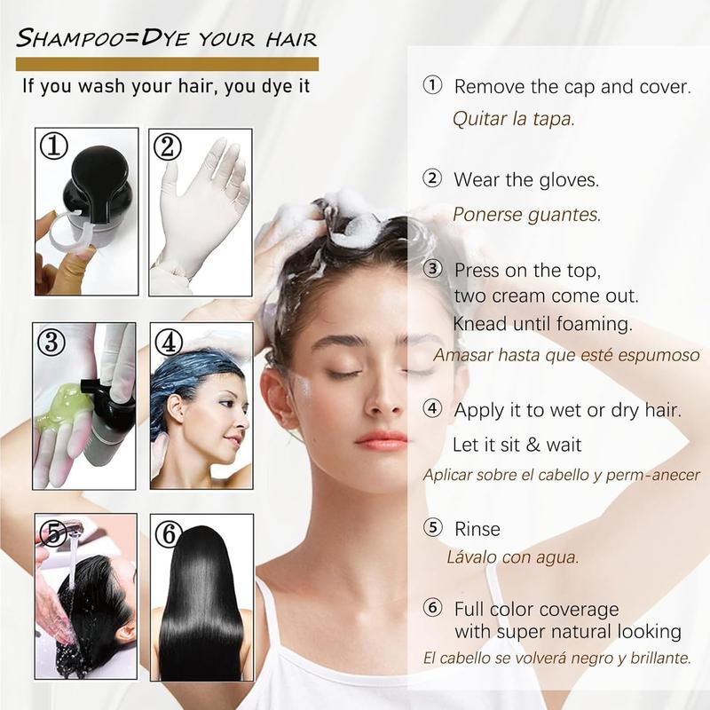 Black Hair Color Shampoo 3 in 1 for Gray Coverage,  Herbal Ingredients for Women Men, Instant Hair Dye  Shampoo , Haircare