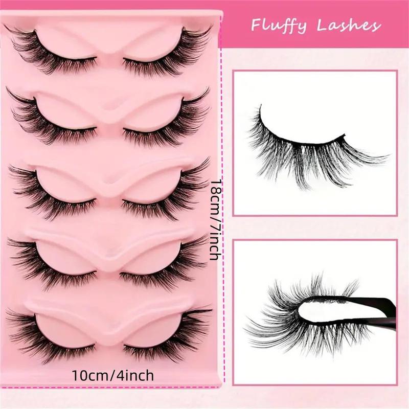 Summer Cat Eye False Eyelashes, 5 Pairs Wispy Cat Eye Look Faux Lashes, Full Volume V Curl Lash Extension, Volumized False Eyelashes for Women and Girls Eye Makeup