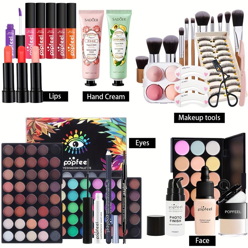 43pcsMakeup Box Set, Cosmetic Gift Box Eyeshadow Eyeliner Eyebrow Pen Lipstick Lip Gloss Primer Foundation Loose Powder And Matching Brushes And Sponge Puff Full Range All In One Makeup Set, Ideal Gift For Mother's Day Makeup Set