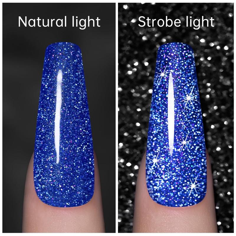 Reflective Glitter Gel Polish Royal Blue Sparkle Iridescent Rainbow Shimmer Dark Blue Gel Nail Polish 7.5ml Soak Off Sparkle Flash Disco  Nail Gel Polish Salon DIY Home Manicure