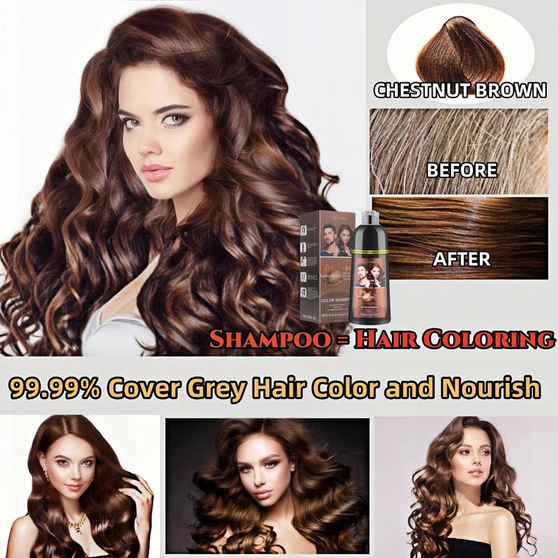 FVSHIP Chestnut Brown Hair & Black Hair Dye Shampoo Instant Hair Color Shampoo for Gray Hair Coverage, Herbal Brown Hair Dye Shampoo 3 in 1 for Men Women Long Lasting & Coverage Haircare 500ml