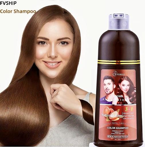 FVSHIP Chestnut Brown Hair & Black Hair Dye Shampoo Instant Hair Color Shampoo for Gray Hair Coverage, Herbal Brown Hair Dye Shampoo 3 in 1 for Men Women Long Lasting & Coverage Haircare 500ml