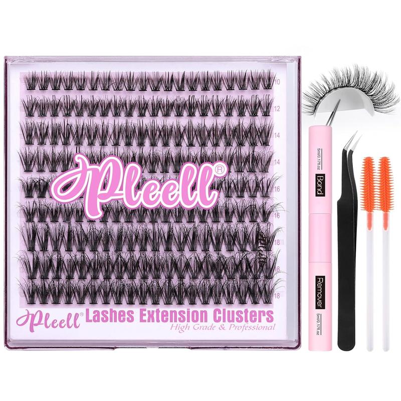 Fluffy Lash Extension Kit Wispy Eyelash Extension Kit 10-18MM Natural Lash Clusters 180PCS Cluster Eyelash Extensions with Lash Bond and Remover and Lash Applicator DIY Lashes Extension by Pleell