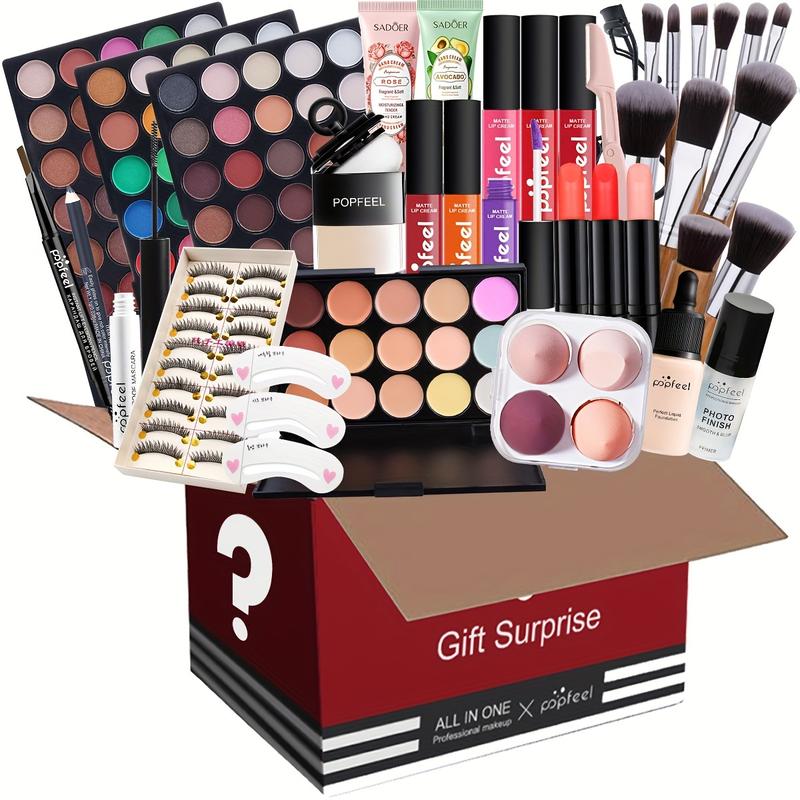 43pcsMakeup Box Set, Cosmetic Gift Box Eyeshadow Eyeliner Eyebrow Pen Lipstick Lip Gloss Primer Foundation Loose Powder And Matching Brushes And Sponge Puff Full Range All In One Makeup Set, Ideal Gift For Mother's Day Makeup Set