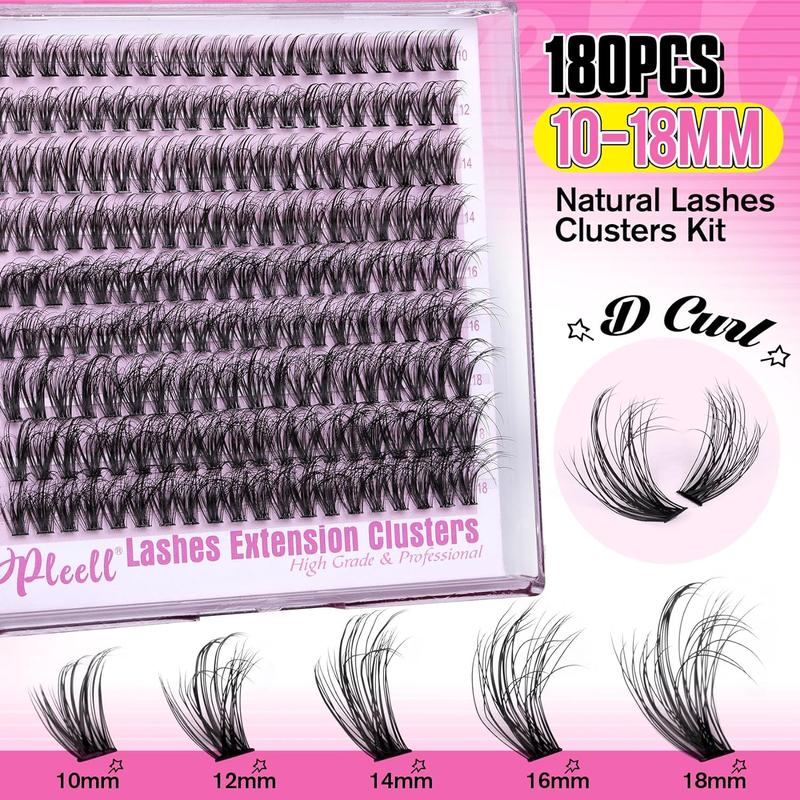 Fluffy Lash Extension Kit Wispy Eyelash Extension Kit 10-18MM Natural Lash Clusters 180PCS Cluster Eyelash Extensions with Lash Bond and Remover and Lash Applicator DIY Lashes Extension by Pleell