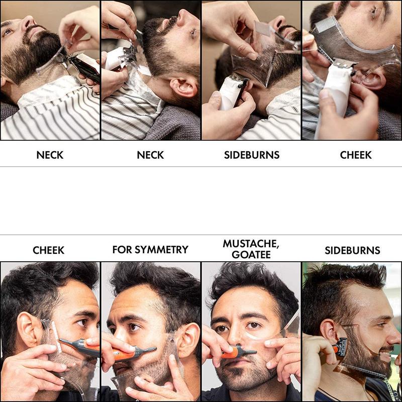 8 in 1 Clear Beard Shaping Tool With Comb, Men's Beard Shaping Tool with Inbuilt Comb Transparent Template Styling Comb Templates ,Clear Beard Shaping Tool with Comb,Beard Shaping Tool