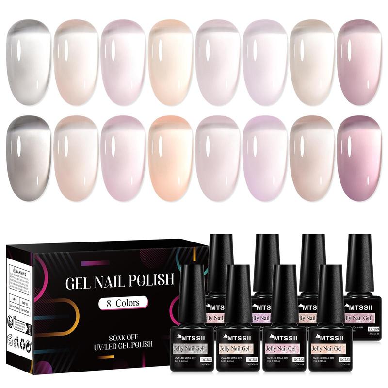 Jelly Nude Gel Nail Polish Set, 8 Counts set Long-lasting Salon Quality Nail Art & Nail Polish for Women & Girls, Nail Art & Nail Polish Set