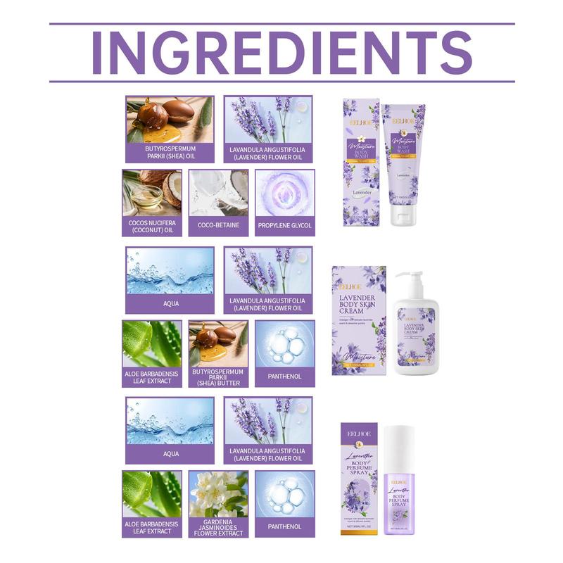 Lavender Body Care Set, 3 Counts set Lavender Body Wash & Body Lotion & Body Mist, Moisturizing Body Care Kit for Women, Personal Body Care Product