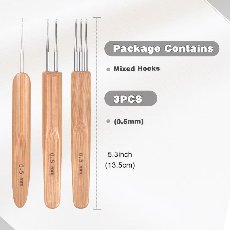 Dreadlock Crochet Hooks,Crochet Needles for Hair,Interlocking Tool for Locs,Hair Crochet Hook Loc Needles for Dreadlocks Braid Craft(Mixed Hooks,3PCS:0.5mm)