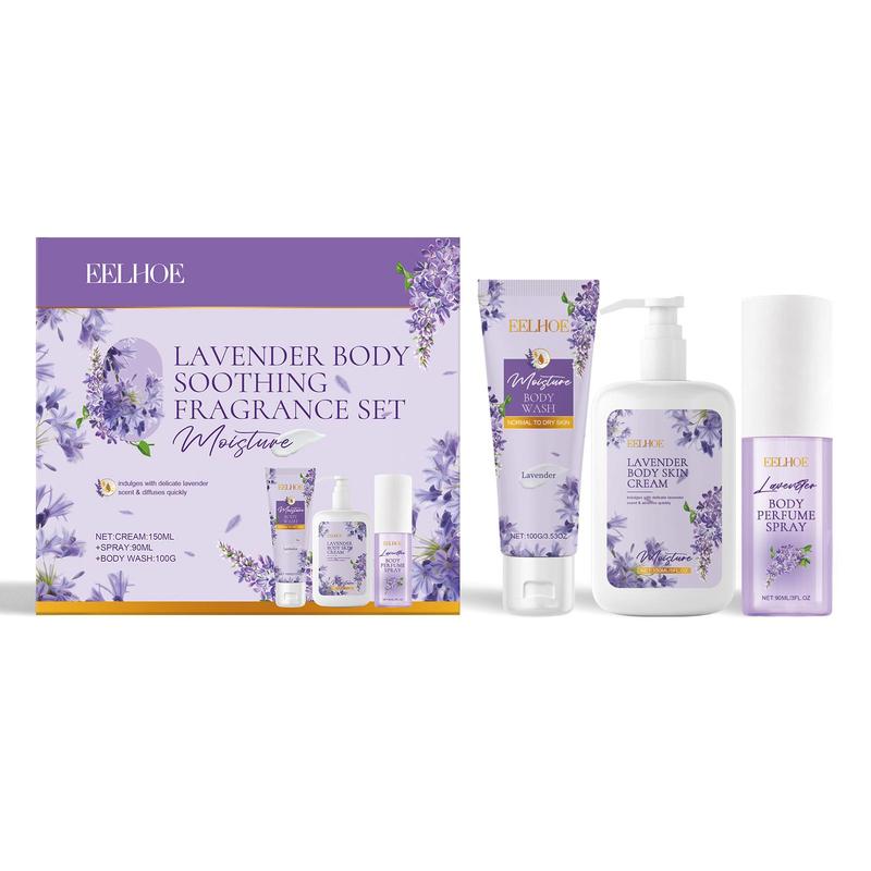 Lavender Body Care Set, 3 Counts set Lavender Body Wash & Body Lotion & Body Mist, Moisturizing Body Care Kit for Women, Personal Body Care Product