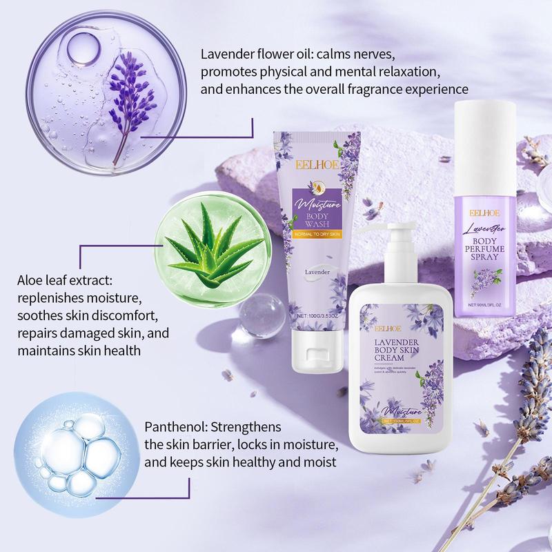 Lavender Body Care Set, 3 Counts set Lavender Body Wash & Body Lotion & Body Mist, Moisturizing Body Care Kit for Women, Personal Body Care Product