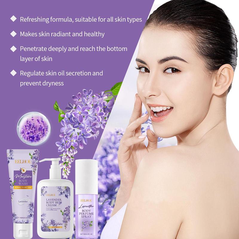 Lavender Body Care Set, 3 Counts set Lavender Body Wash & Body Lotion & Body Mist, Moisturizing Body Care Kit for Women, Personal Body Care Product