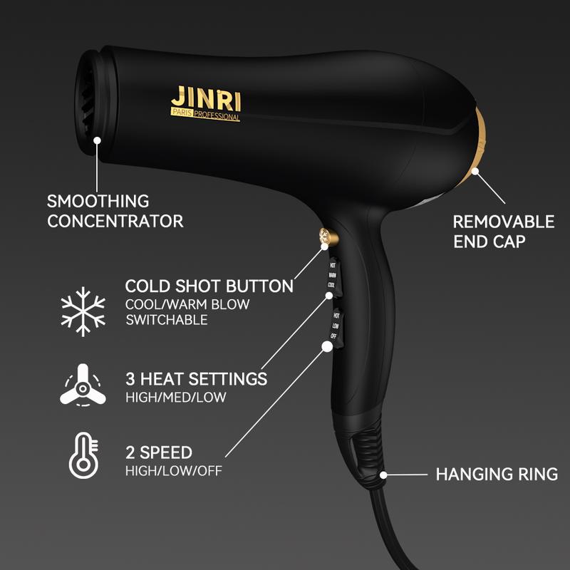 2000 Watt Negative Ions Ceramic Hair Dryer Professional Salon Blow Dryer, Lightweight Powerful Travel Hairdryer,Cool Hot Button,3 Heat & 2 Speed Settings with Concentrator Nozzle