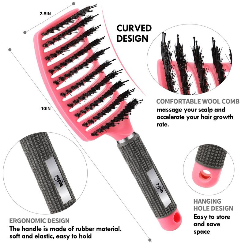 4 count Curly Brush Set for Adult &  Wet or Dry Hair, Detangling Brush for 3 4ABC Hair with Wide Tooth Comb (4, Pink)