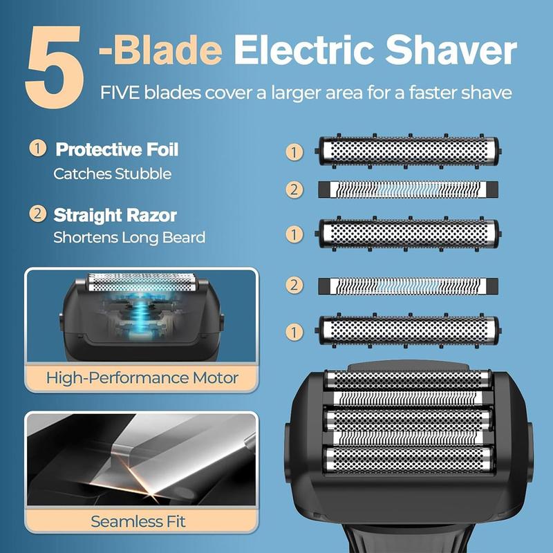 Electric Shaver, 1 Count IPX6 Waterproof Electric Razor with LCD Display, Wet and Dry Use Beard Trimmer for Men, Great for Men Stylists Barber Barbershop