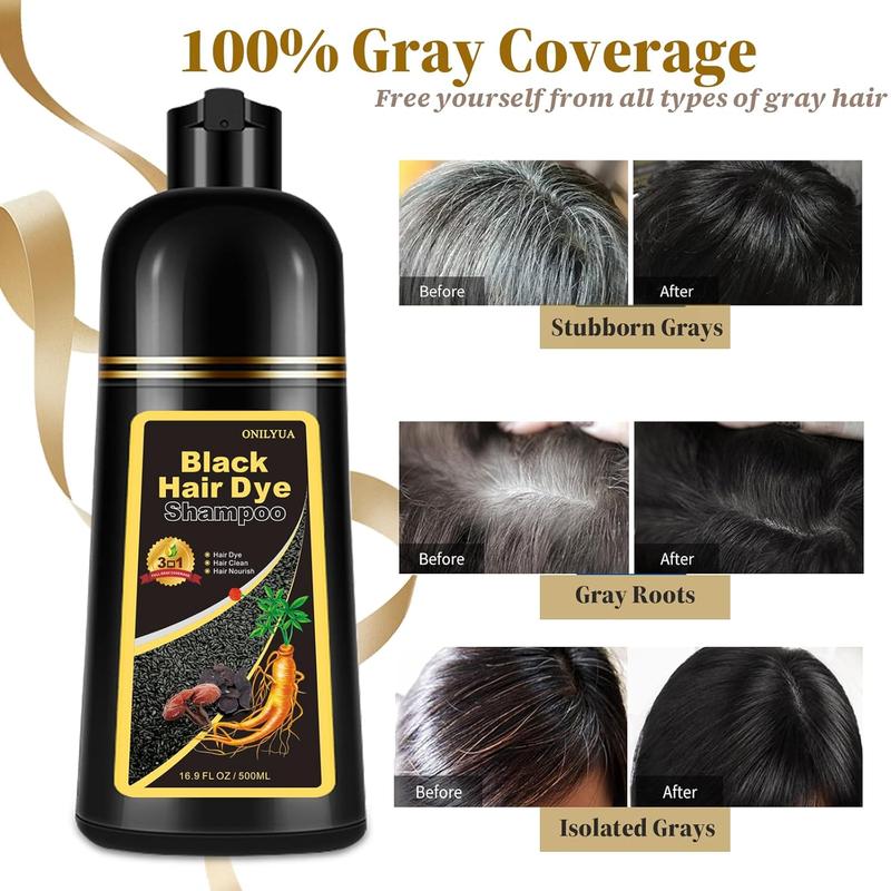 Black Hair Color Shampoo 3 in 1 for Gray Coverage,  Herbal Ingredients for Women Men, Instant Hair Dye  Shampoo , Haircare