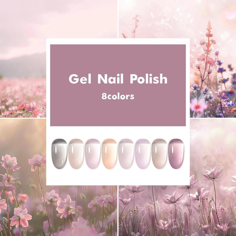 Jelly Nude Gel Nail Polish Set, 8 Counts set Long-lasting Salon Quality Nail Art & Nail Polish for Women & Girls, Nail Art & Nail Polish Set