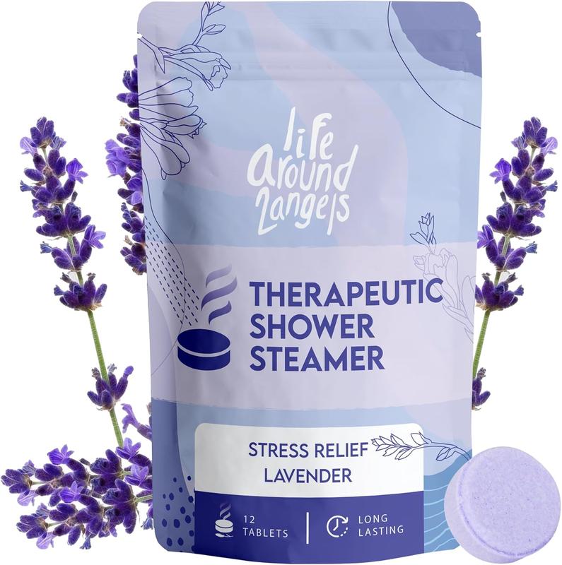 Lifearound2angels Therapeutic Shower Steamer 12 Pack Made in USA Stress Relief Lavender Shower Vapor Shower Bomb Tablets Self Care Relaxation Gifts for Women Spa Christmas Gifts Stocking Stuffer