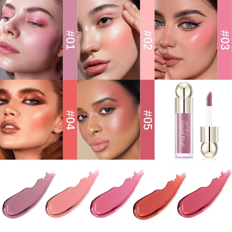 Random Color*3 Aliver Liquid Blush - 5 Colours, Long Lasting & Waterproof for Soft, Dewy Finish - Cosmetic, Makeup