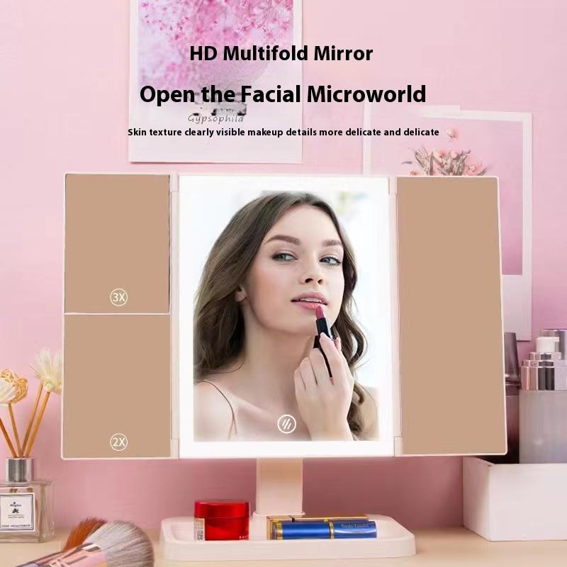 Makeup Mirror with 21 LED Lights,Two Power Supply Modes, Adjustable Touch Screen   -Fold Vanity Mirror, Chargeable Travel Cosmetic Mirror for Desktop