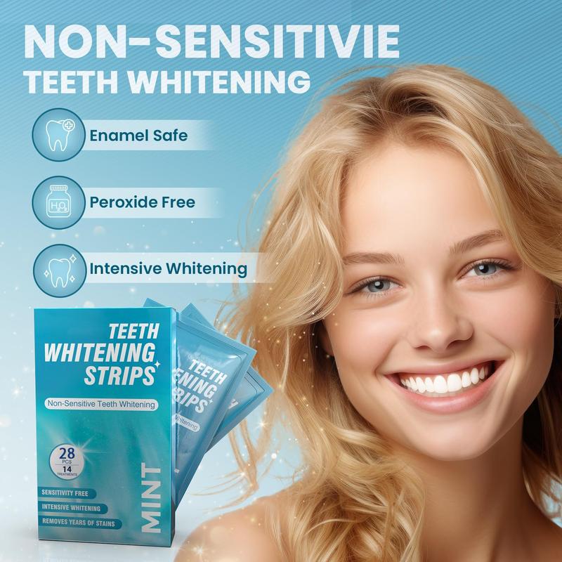 Mornature Teeth Whitening Strips for Sensitive Teeth, 28 Strips Enamel Safe Non-Slip Dry Strip Technology for Whiter Teeth, 30 Minutes Fast Results, Non-Sensitive, 14 Treatments, Mint Oral Intensive Radiant