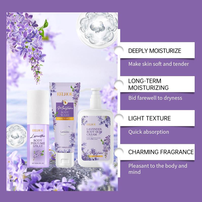 Lavender Body Care Set, 3 Counts set Lavender Body Wash & Body Lotion & Body Mist, Moisturizing Body Care Kit for Women, Personal Body Care Product