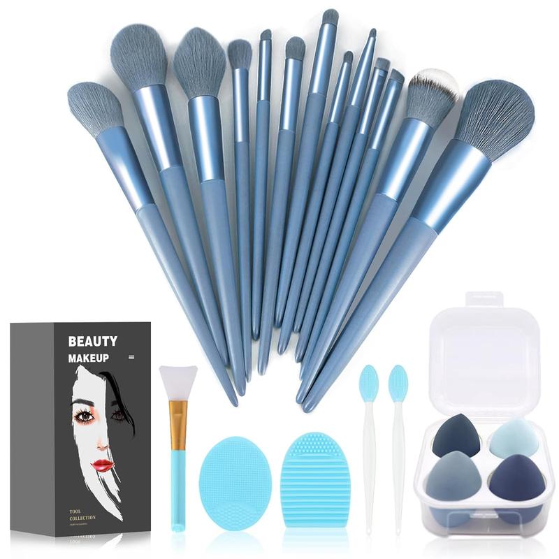 22 Pcs Makeup Tools Kit with Foundation Brush Eyeshadow Brush Make up Brushes Set (Blue, 22 Piece Set) Cosmetic